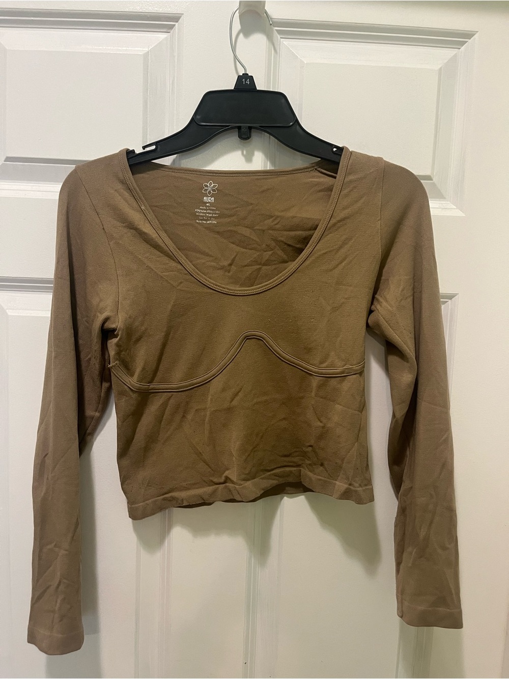 Aura Brown Long-Sleeve Scoop-Neck Crop Top
